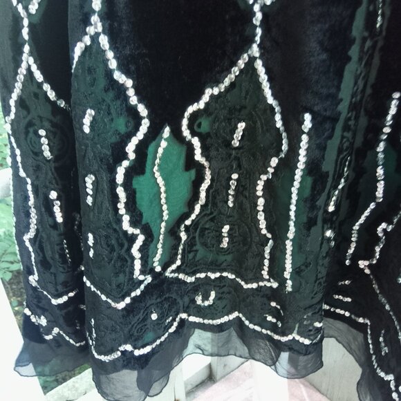 VTG Y2K Black Velvet Sequin Boho Victorian Fairy Whimisygoth Flowy Midi Skirt - Picture 7 of 9